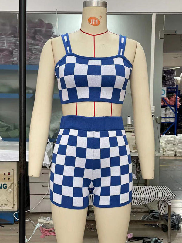 Levoire | Chemise à bretelles Shakkilauta pour femmes + Pantalons Ensemble deux pièces