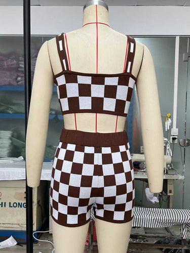 Levoire | Chemise à bretelles Shakkilauta pour femmes + Pantalons Ensemble deux pièces