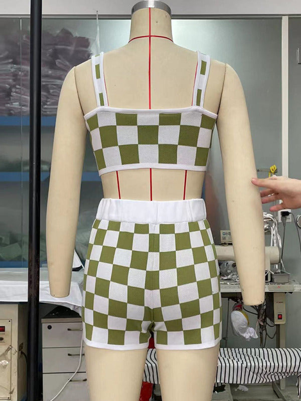 Levoire | Chemise à bretelles Shakkilauta pour femmes + Pantalons Ensemble deux pièces