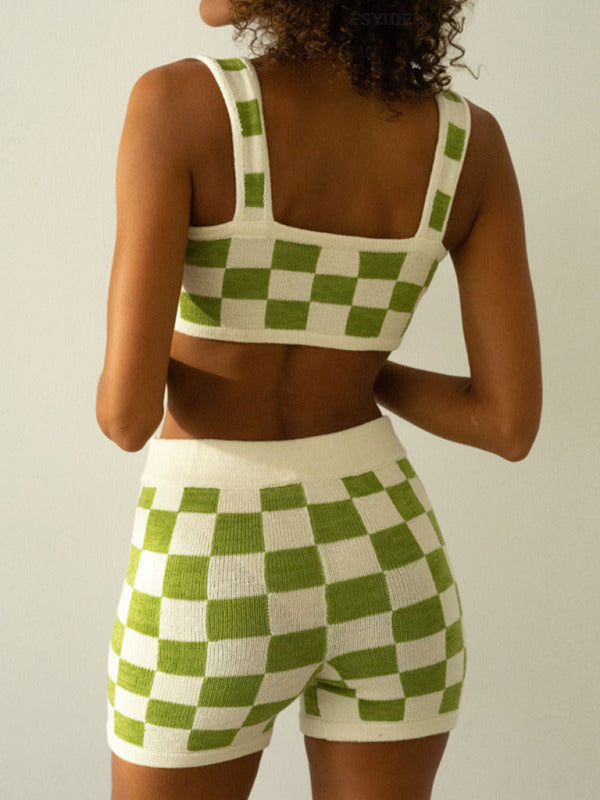 Levoire | Chemise à bretelles Shakkilauta pour femmes + Pantalons Ensemble deux pièces