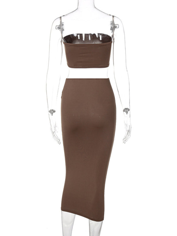 Levoire | Femmes tricot sexy tube-top taille basse ensemble deux pièces