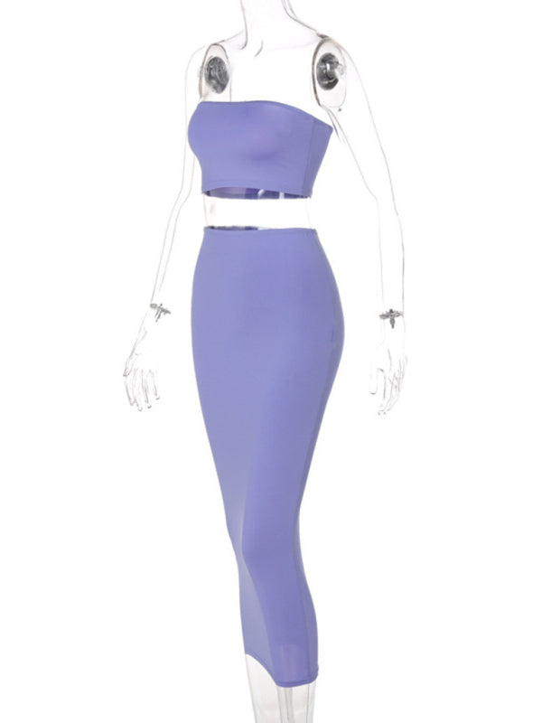 Levoire | Femmes tricot sexy tube-top taille basse ensemble deux pièces