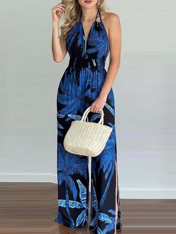 Levoire | Femme combinaison à dos nu à motif irrégulier Bleu