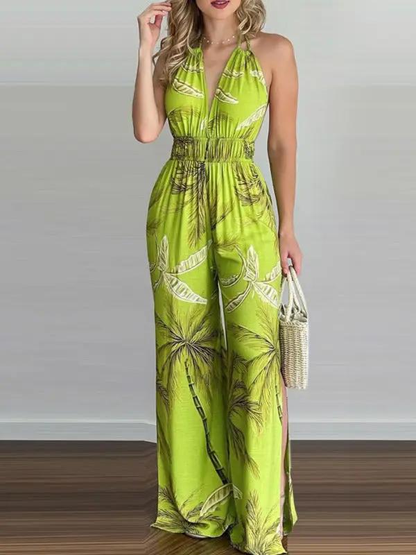 Levoire | Femme combinaison à dos nu à motif irrégulier Vert