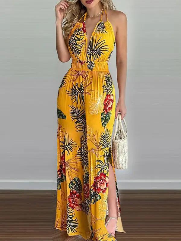 Levoire | Femme combinaison à dos nu à motif irrégulier Jaune