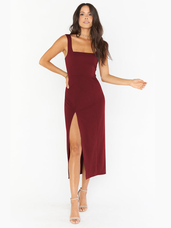 Levoire | Robe de demoiselle d'honneur avec fente haute Rouge