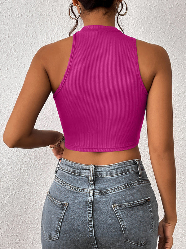 Levoire | Femme Tricoté Col Rond Découpé Asymétrique Crop Top