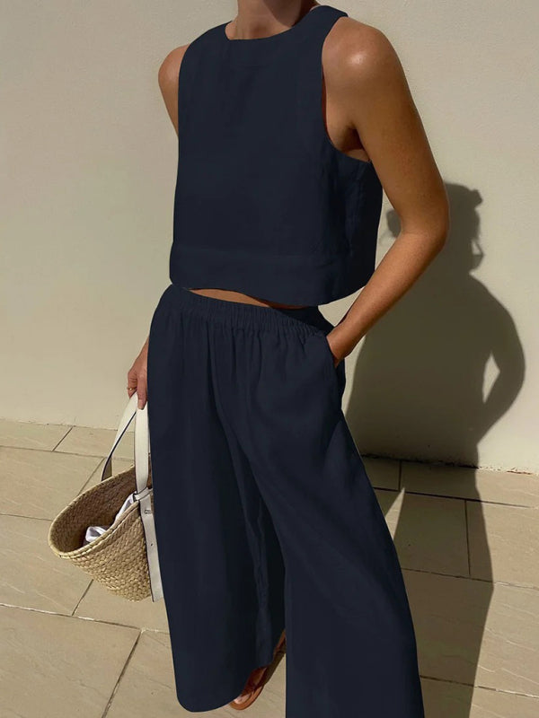 Levoire | Nouveau décontracté ample unicolore débardeur-pantalon ensemble deux pièces Champlain Väri