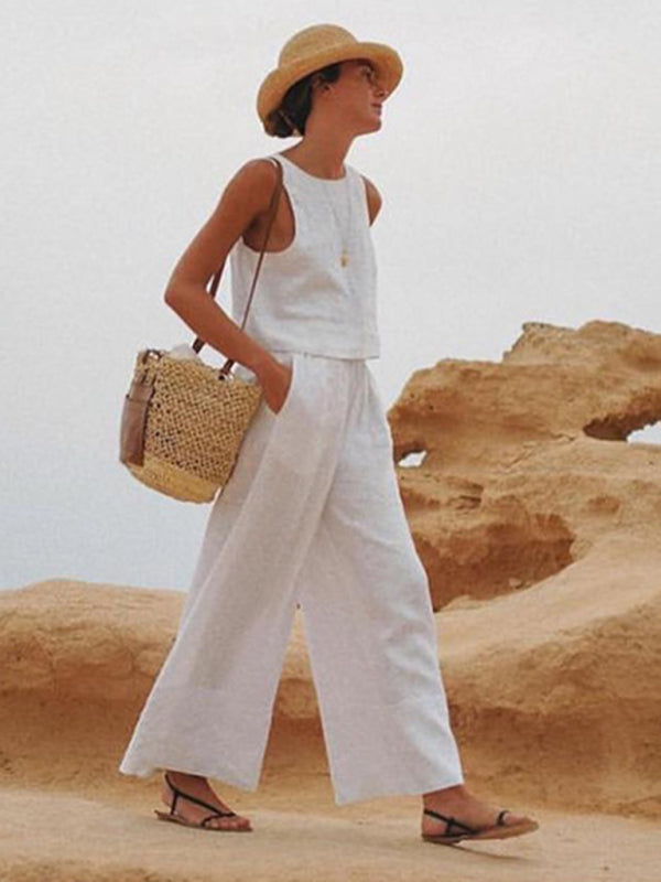 Levoire | Nouveau décontracté ample unicolore débardeur-pantalon ensemble deux pièces