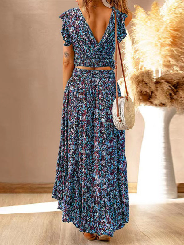 Levoire | Nouveau robe à manches courtes en tricot à col en V avec un motif floral dans une coupe étroite irrégulière