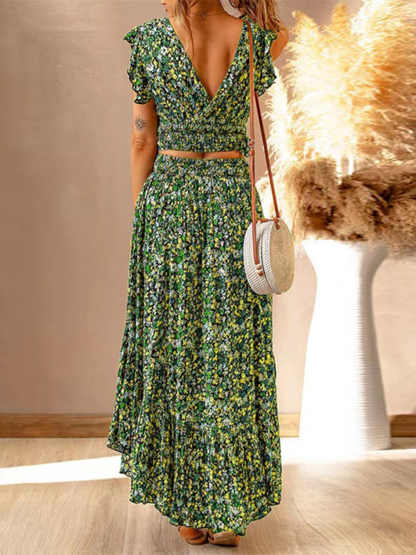 Levoire | Nouveau robe à manches courtes en tricot à col en V avec un motif floral dans une coupe étroite irrégulière