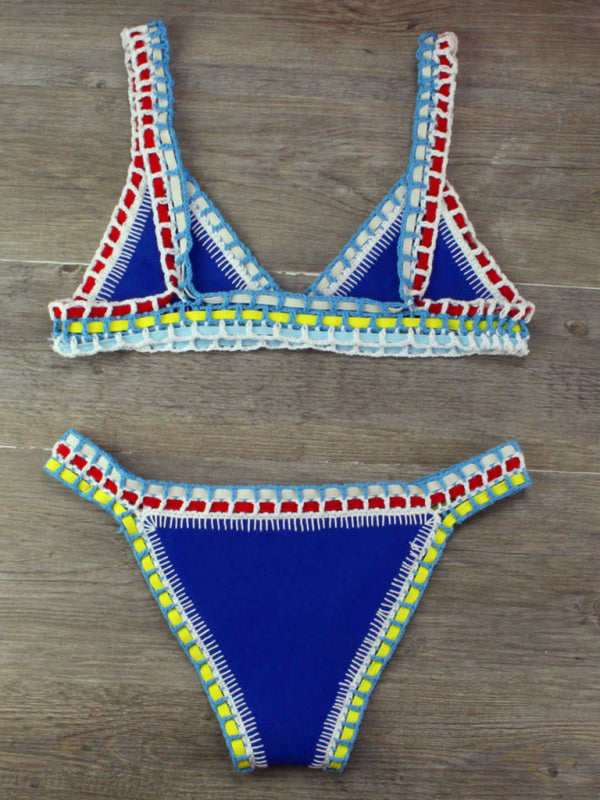 Levoire | Bikini en crochet à la main avec panneaux tricotés ensemble de maillot de bain