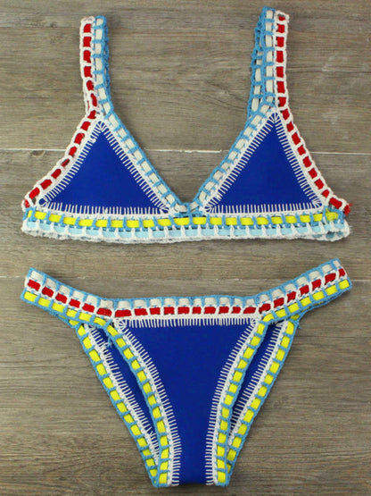Levoire | Bikini en crochet à la main avec panneaux tricotés ensemble de maillot de bain Bleu