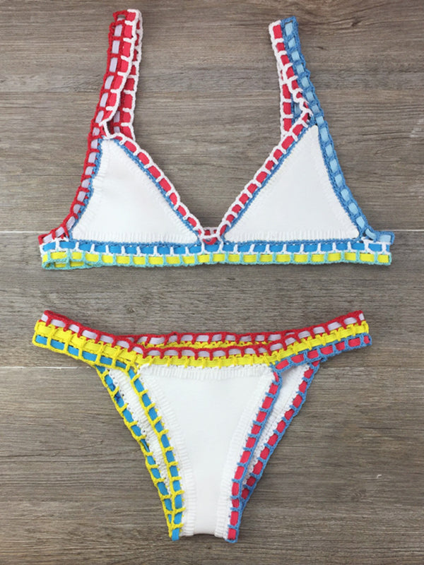 Levoire | Bikini en crochet à la main avec panneaux tricotés ensemble de maillot de bain Blanc