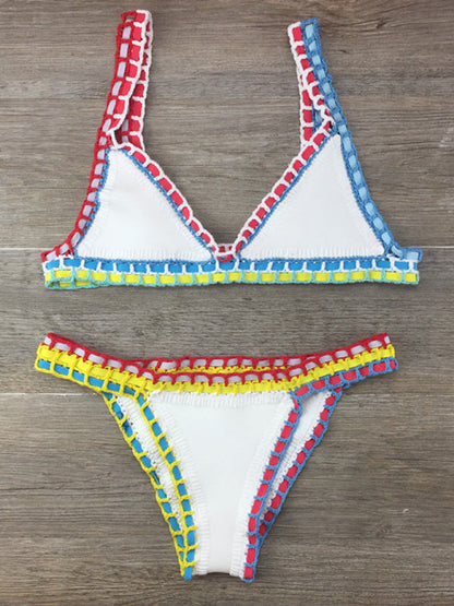 Levoire | Bikini en crochet à la main avec panneaux tricotés ensemble de maillot de bain Blanc