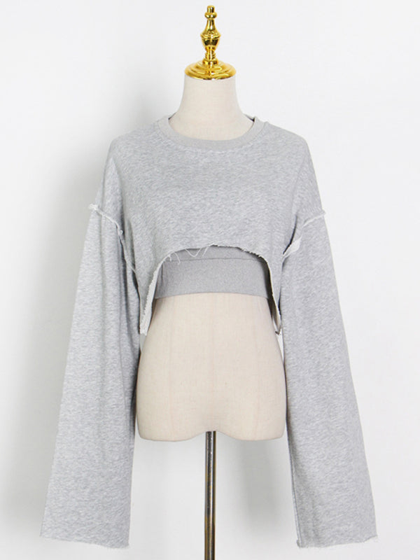 Levoire | Muoti Pull Longue Manches Peignoir + Sangles Pantalon Droit Large Ensemble Trois Pièces Harmaa