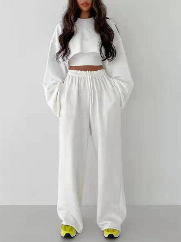 Levoire | Muoti Pull Longue Manches Peignoir + Sangles Pantalon Droit Large Ensemble Trois Pièces Blanc