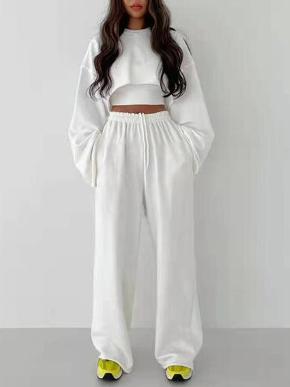Levoire | Muoti Pull Longue Manches Peignoir + Sangles Pantalon Droit Large Ensemble Trois Pièces Blanc