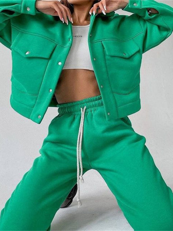 Levoire | Veste femme décontractée en pantalon combinaison à manches longues en deux parties Vert