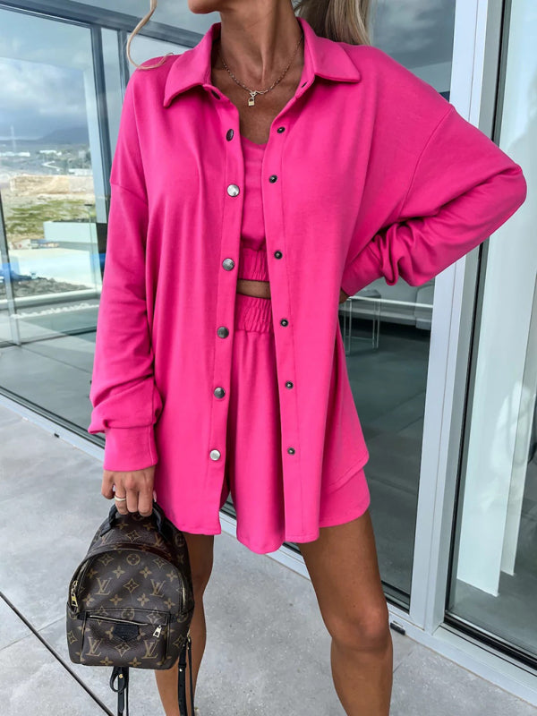 Levoire | Nouveau costume décontracté trois pièces INS vacances shorts amples pour femmes ensemble Rosa