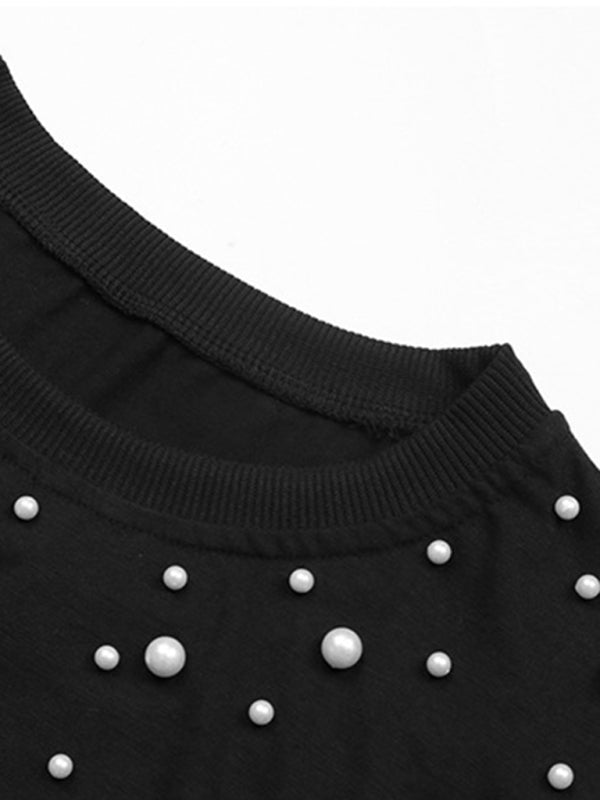 Levoire | Vintage Tops Perles Manches Longues Noir Pull