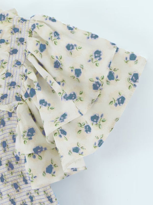 Levoire | Top fleuri sans manches volant pour femmes + ensemble jupe enveloppante