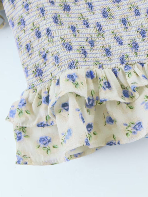 Levoire | Top fleuri sans manches volant pour femmes + ensemble jupe enveloppante