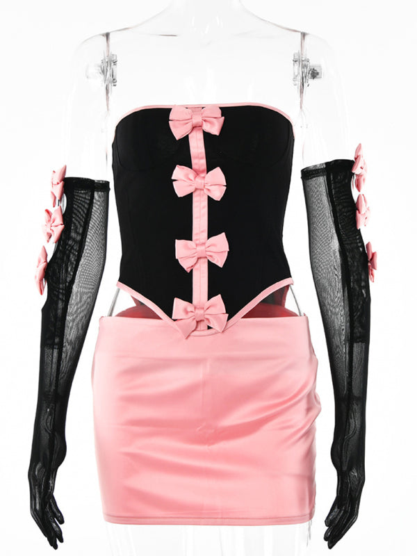 Levoire | Haut dos nu sexy Ensemble deux pièces Design de mode Vente chaude Design noué Bretelles Manches longues Ensemble