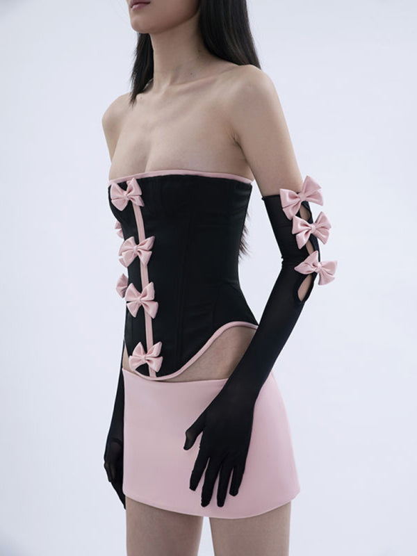 Levoire | Haut dos nu sexy Ensemble deux pièces Design de mode Vente chaude Design noué Bretelles Manches longues Ensemble