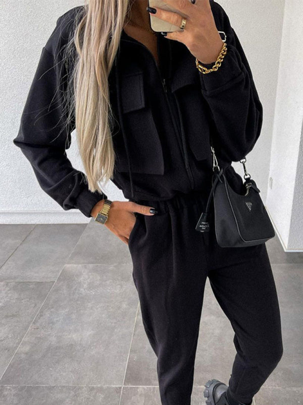 Levoire | Nouveau manteau pour femmes Pantalons Harem Ensemble sportif ample à deux pièces Musta