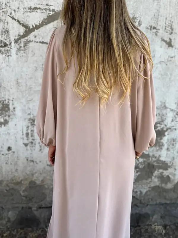 Levoire | Robe femme décontractée unie à col en V avec des manches ballon