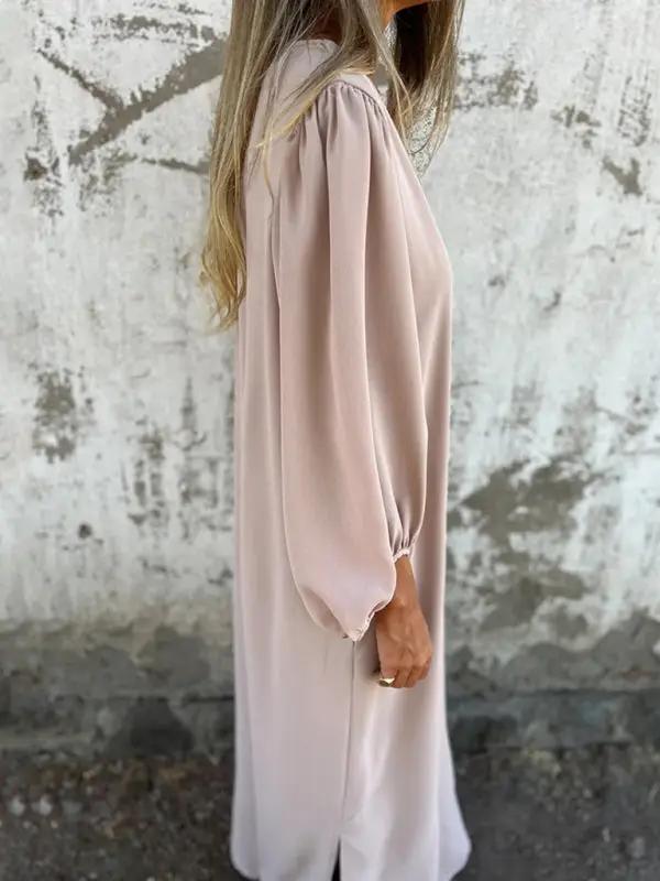 Levoire | Robe femme décontractée unie à col en V avec des manches ballon