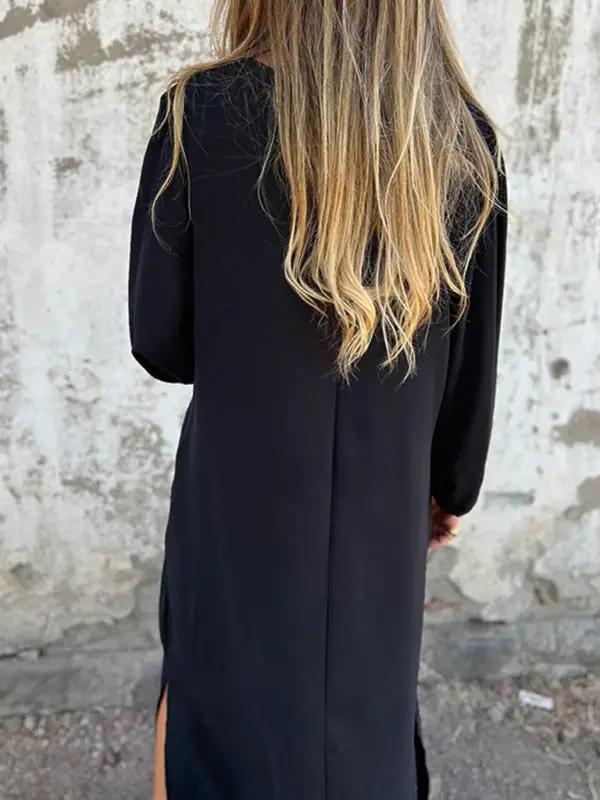 Levoire | Robe femme décontractée unie à col en V avec des manches ballon