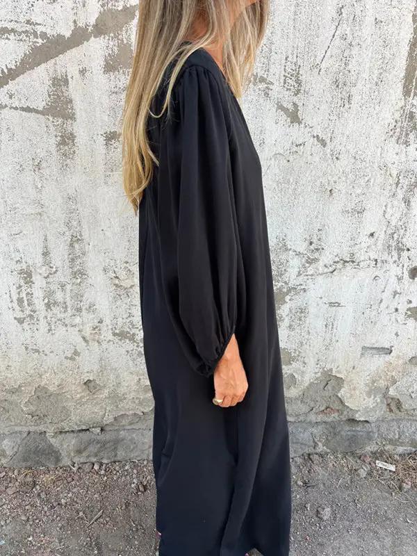 Levoire | Robe femme décontractée unie à col en V avec des manches ballon