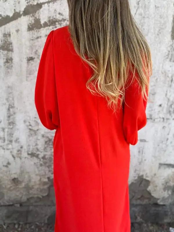 Levoire | Robe femme décontractée unie à col en V avec des manches ballon