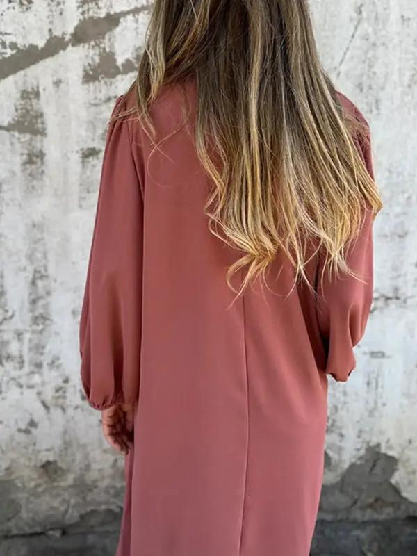 Levoire | Robe femme décontractée unie à col en V avec des manches ballon
