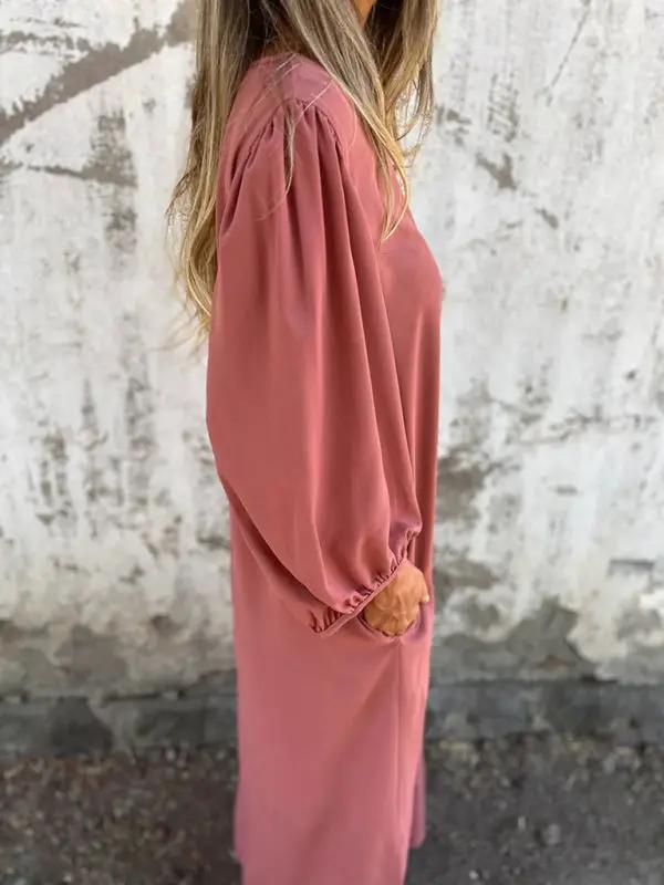 Levoire | Robe femme décontractée unie à col en V avec des manches ballon