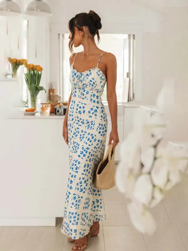 Levoire | Nouvelle robe longue sans manches sexy slim fit à col en V imprimé dans le dos pour le printemps et l'été