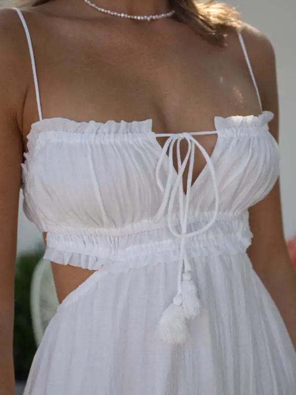 Levoire | Femmes nouvelle robe longue sans manches unie matelassée à décolleté en V avec grande bordure