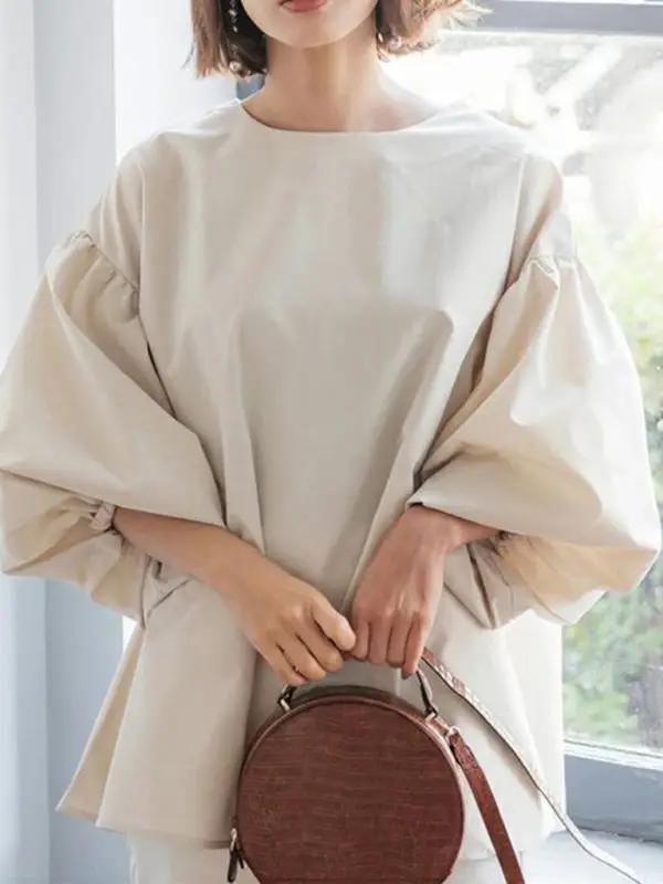 Levoire | Nouvelle chemise top ample grande lanterne-manche ronde Cracker khaki
