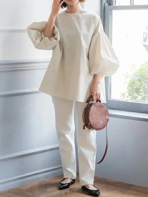 Levoire | Nouvelle chemise top ample grande lanterne-manche ronde