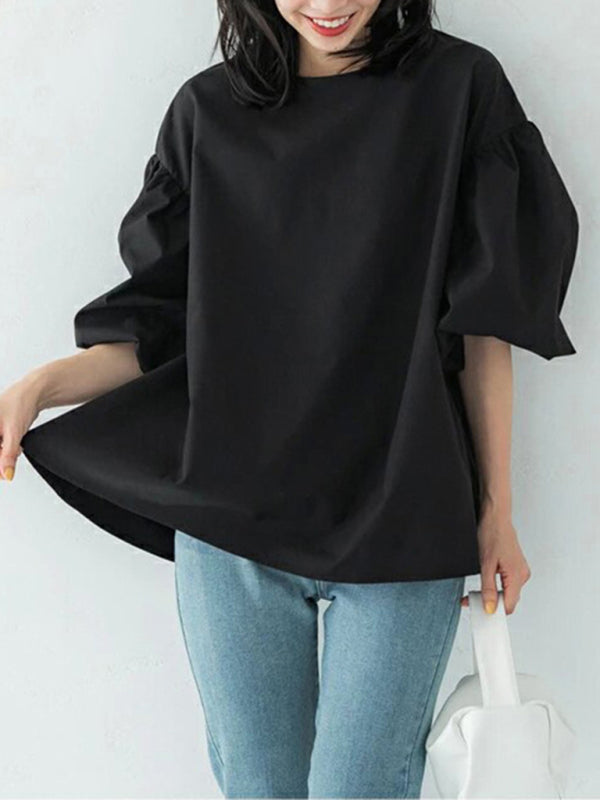 Levoire | Nouvelle chemise top ample grande lanterne-manche ronde Noir