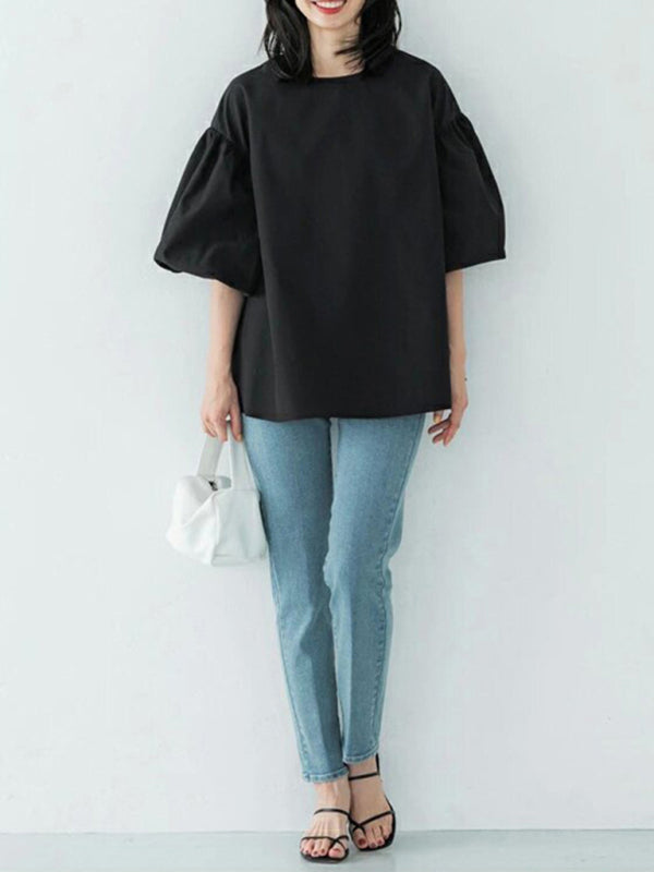 Levoire | Nouvelle chemise top ample grande lanterne-manche ronde