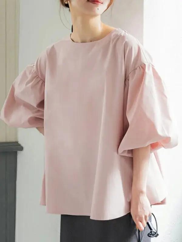 Levoire | Nouvelle chemise top ample grande lanterne-manche ronde Rosa