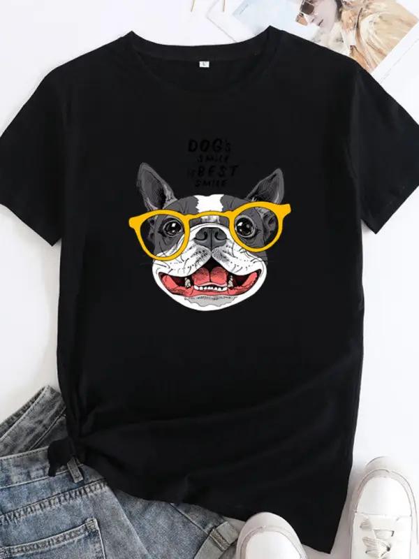 Levoire | Nouveau motif de chiot Col rond T-shirt à manches courtes U Noir