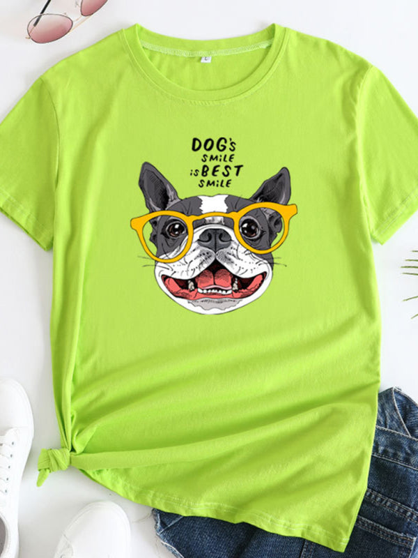 Levoire | Nouveau motif de chiot Col rond T-shirt à manches courtes U Chartreuse