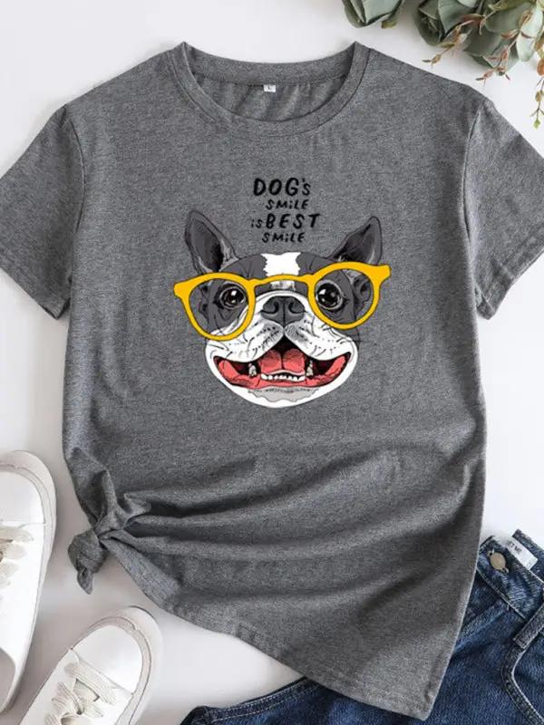 Levoire | Nouveau motif de chiot Col rond T-shirt à manches courtes U Gris anthracite