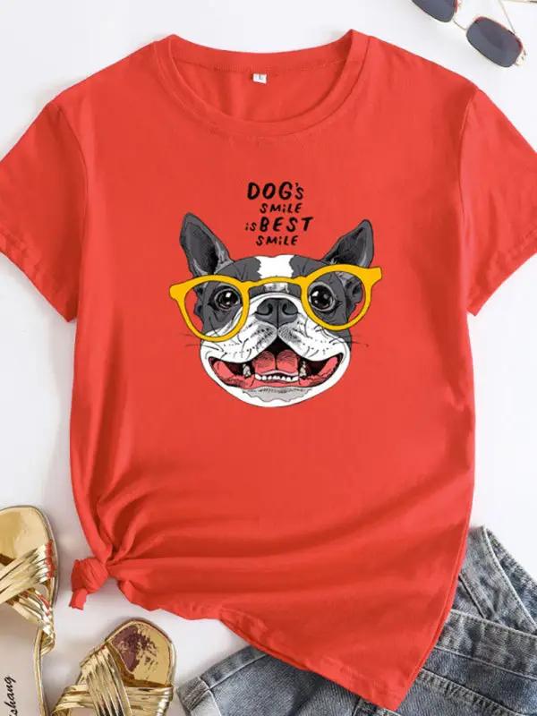 Levoire | Nouveau motif de chiot Col rond T-shirt à manches courtes U Orange