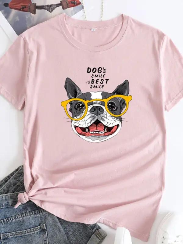Levoire | Nouveau motif de chiot Col rond T-shirt à manches courtes U Rosa