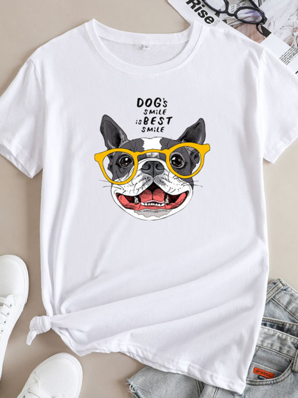Levoire | Nouveau motif de chiot Col rond T-shirt à manches courtes U Blanc